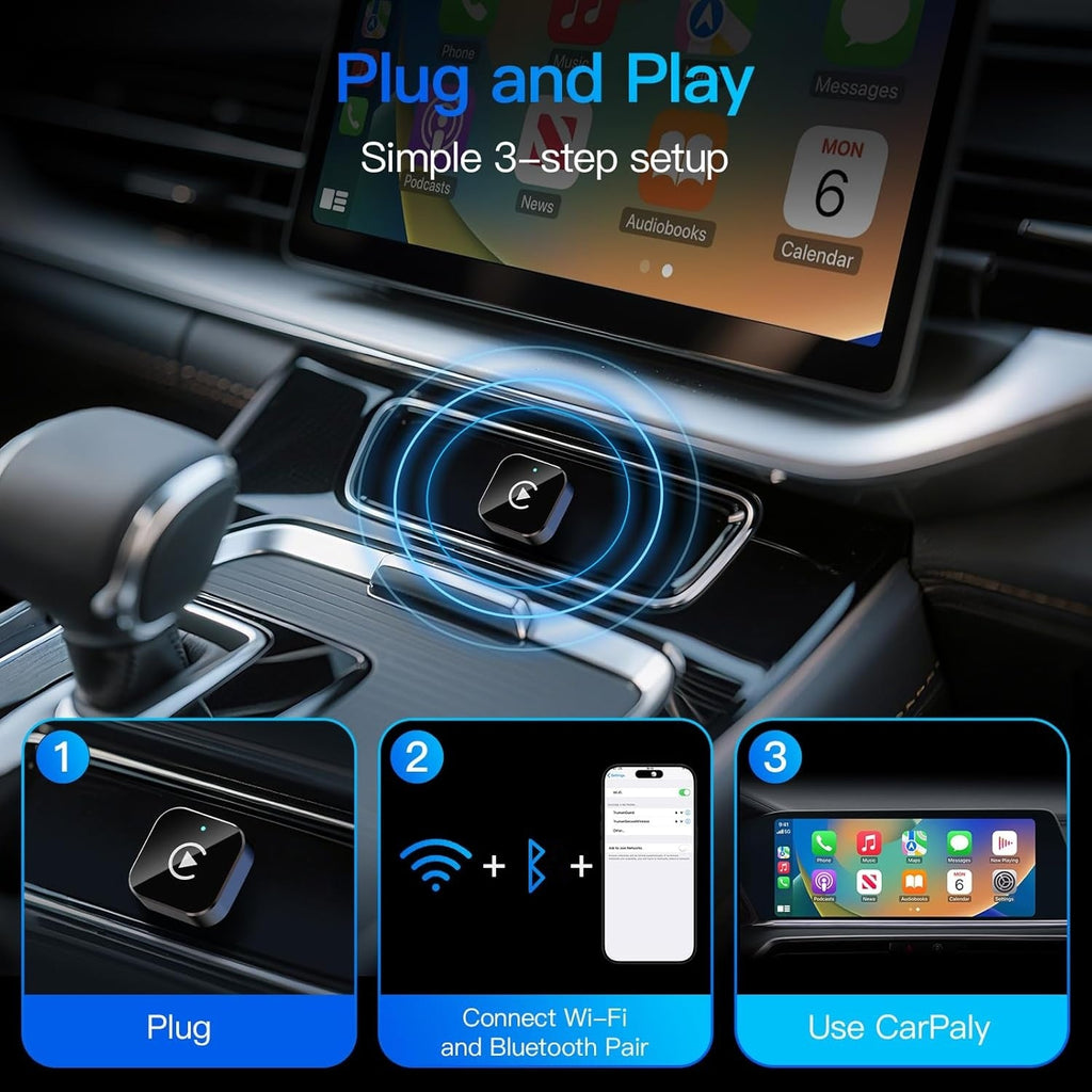 Wireless CarPlay Adapter 2-in-1 Wired to Wireless CarPlay & Android Auto Mini USB Dongle Fast Stable Connection for Apple iOS