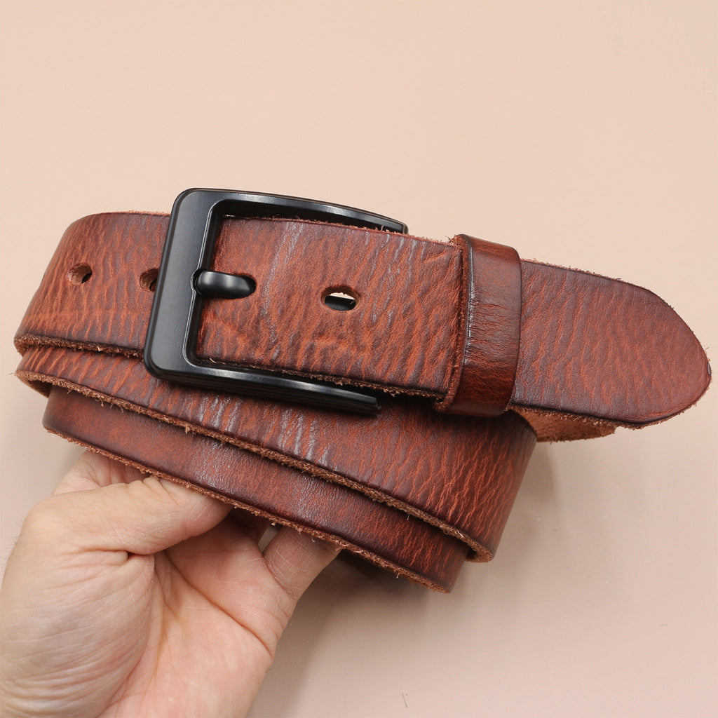 Korean Style Personality Top Layer Leather Pin Buckle Black Buttons Men's Leather Belt