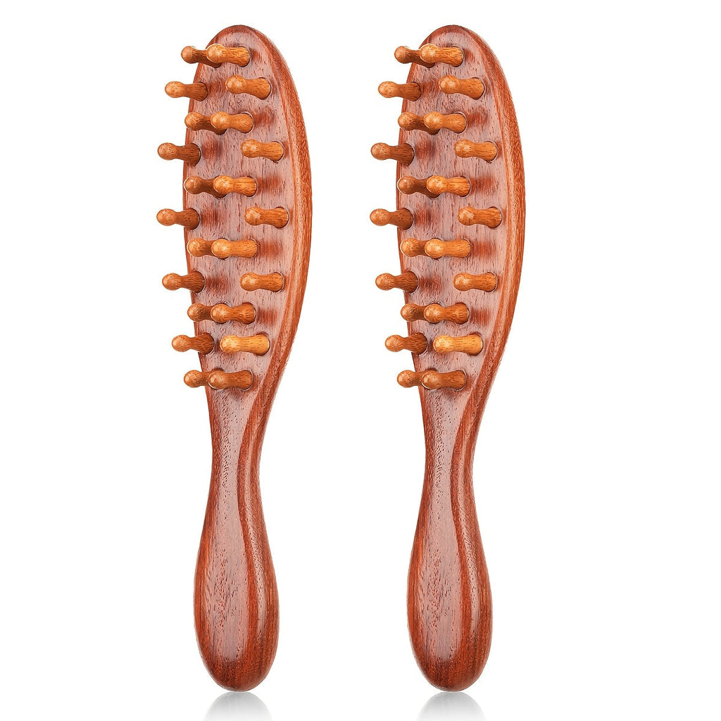 Sandalwood Loc Comb Wide Tooth 2 Pcs Wooden Ergonomic Detangling Comb for Dreads Locs Curly, for Home, Travel and Salon Hair 