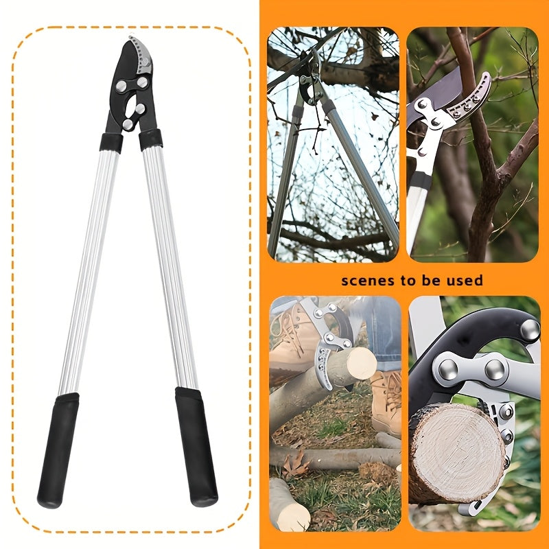 Telescoping Long-Handle Pruning Shears with Silver-Color Shafts, Black Grips and Curved Bypass Blade — image 3
