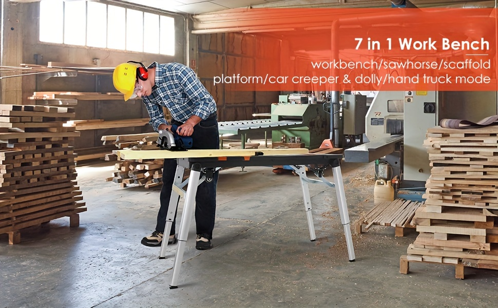 7in 1 Multifunctional Work Benches, Folding Work Table for Garage, As Portable Workbench, Sawhorse — image 9