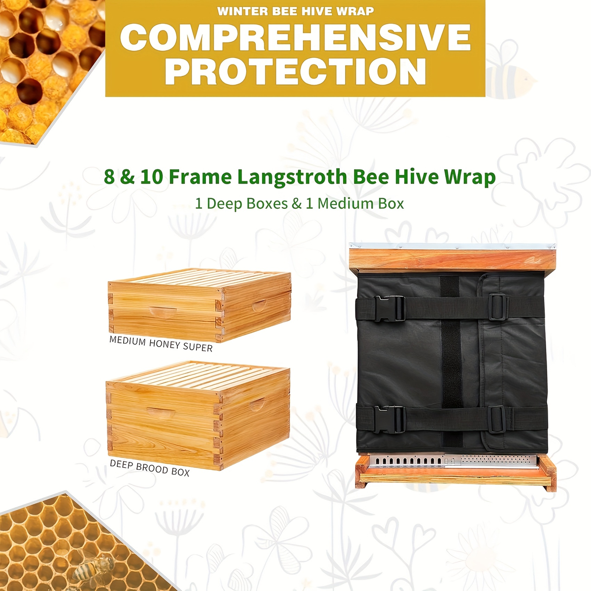 Black Beehive Winter Insulation Wrap with Adjustable Buckle Straps in 192 x 40 or 60 cm Sizes — image 8