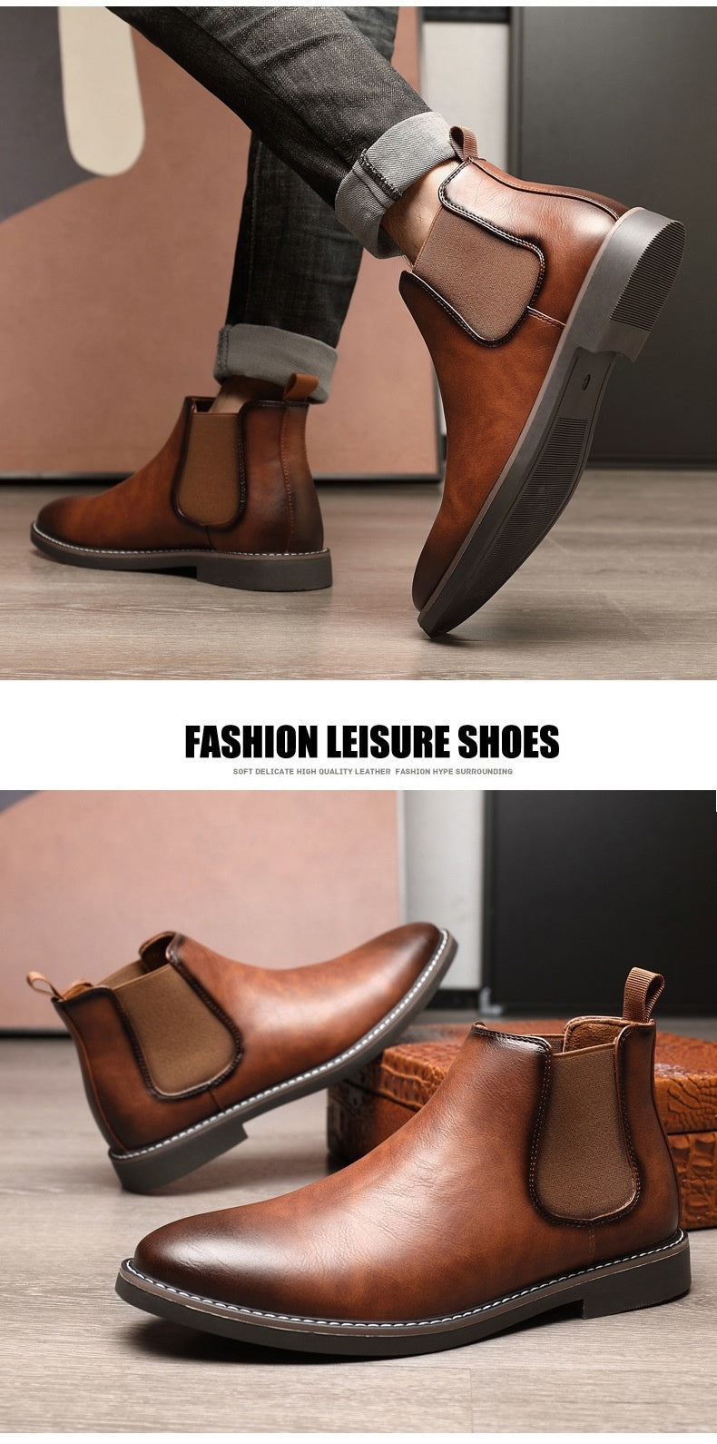 Youth Pointed Ankle Boots Large Size Men's Leather Boots