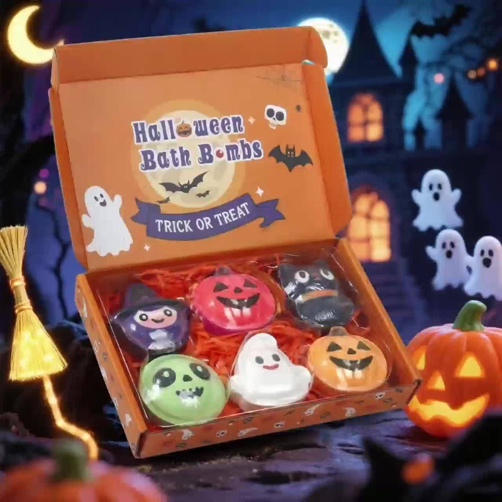 Bath Bombs, 5-Piece Halloween Gift Set with Pumpkin, Bat, Skull, Hat and Cat Shapes in Individual Wrappers — image 12