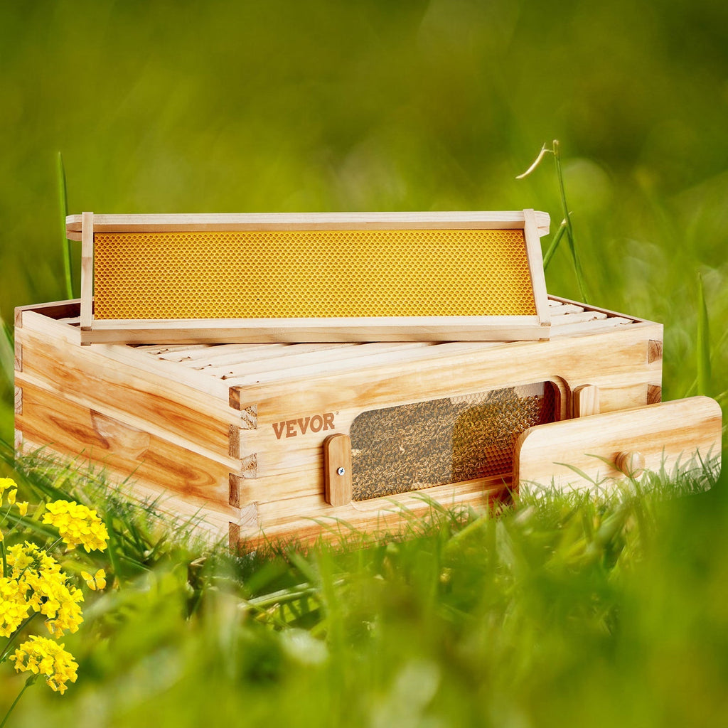 Beehive Kit 10 Frame Cedar Wood Bee Hive with Transparent Windows & Beeswax Coating, for Garden, Yard and Pest Management — i