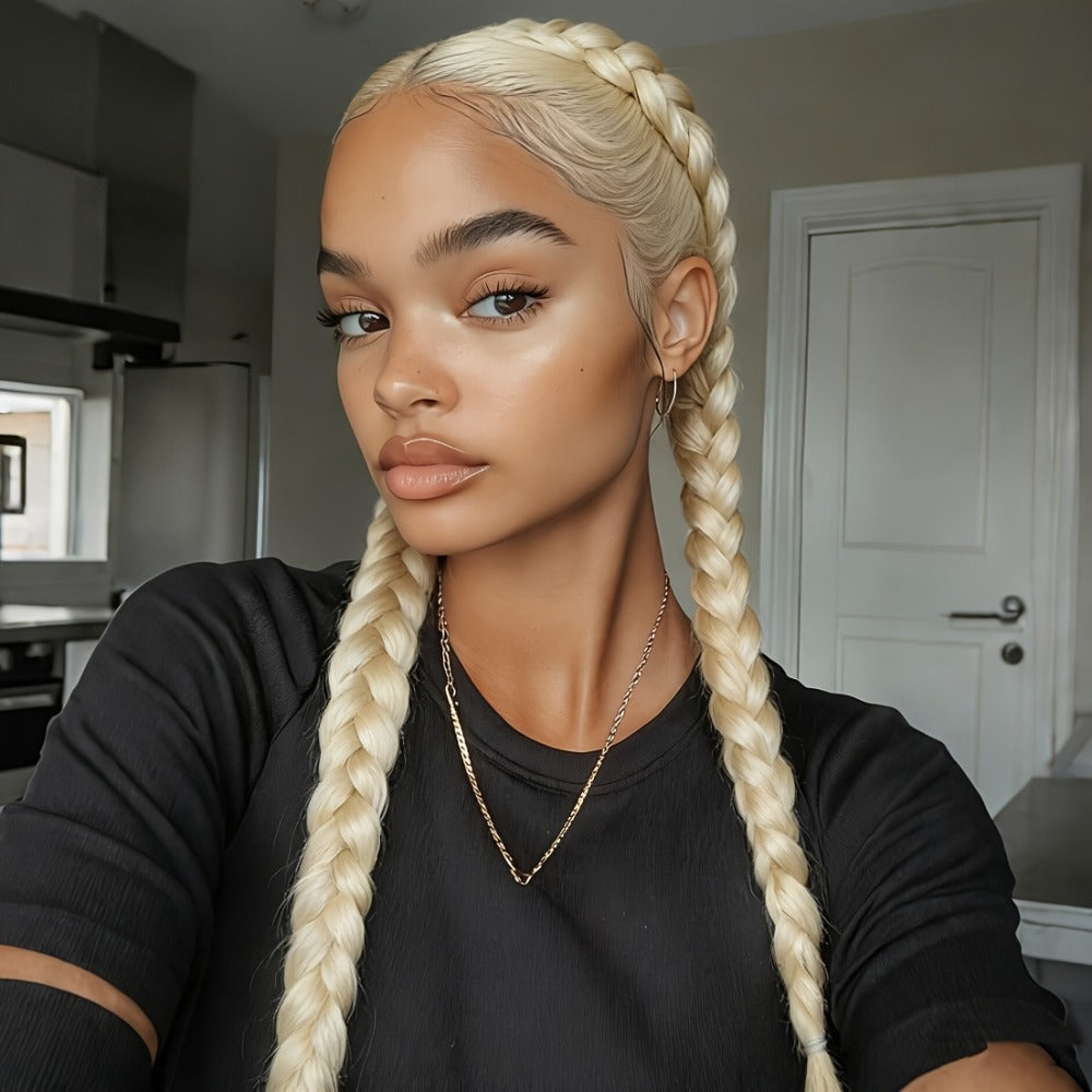 Lace Front Wig Braided Synthetic Style, 26-Inch 13x4 Front with Five Color Options and 250% Density — image 4