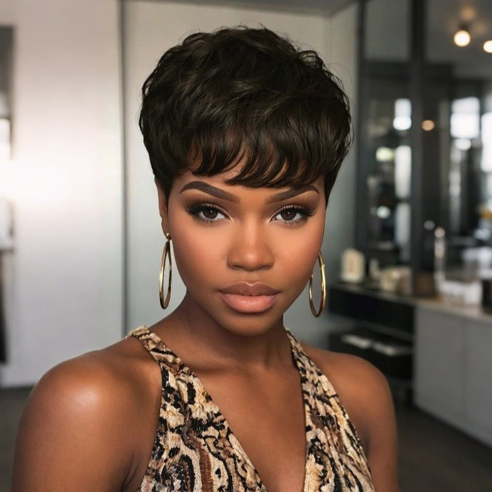 Short Body Wave Synthetic Wig with Bangs & Rose Net Cap, Colorful Fashion Wig for Women in Orange — image 11