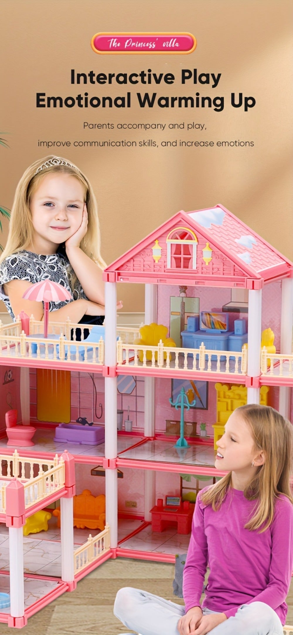Princess Doll House Castle with Furniture & Accessories, Pink or Blue Mini Villa Playset 14 to 27 Rooms — image 23