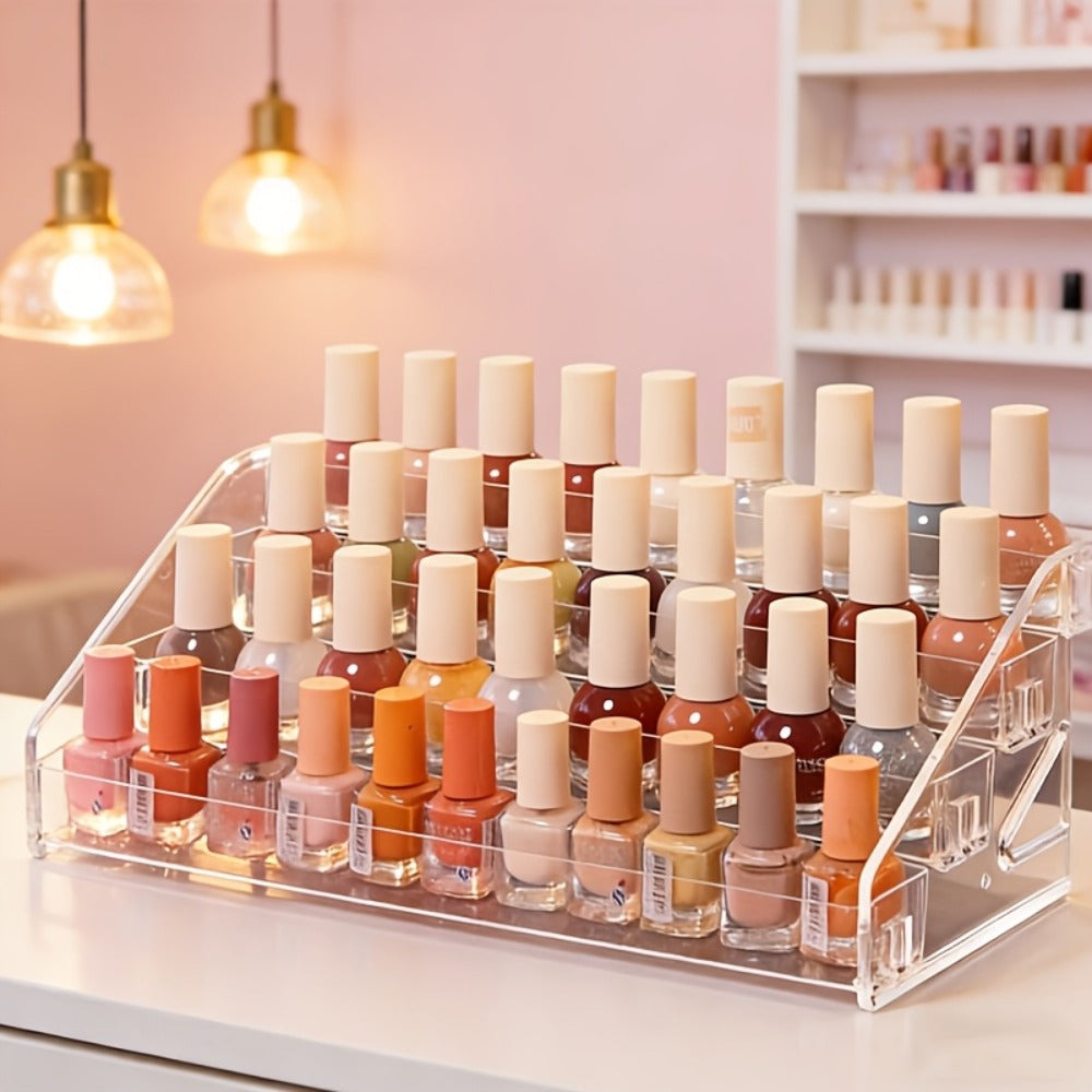 Acrylic Nail Polish Rack Holder 4-Tier Transparent Desktop Organizer Large Capacity Display Stand for Nail Studio Salon Home 