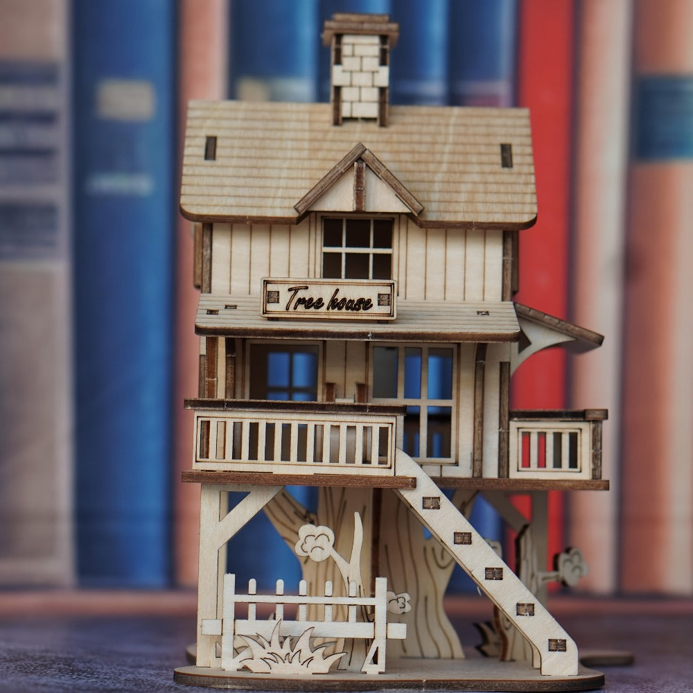 3D Wooden Tree House Puzzle Model Kit with 17 x 12.5 x 11.5 cm Display Size and Detailed Cabin Architecture — image 4
