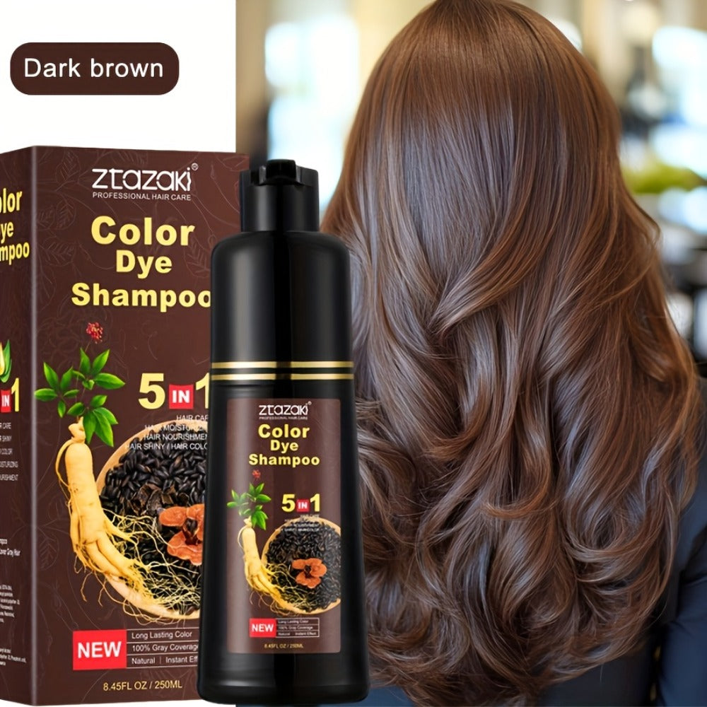 Hair Color Shampoo, ZTAZAKI 5-in-1 250ml Bottle with Six Black, Coffee and Brown Color Options — image 7
