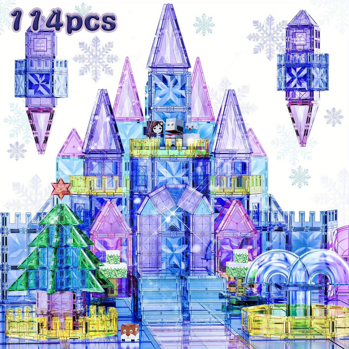 Magnetic Tiles 114-Piece Purple and Blue Ice Castle Building Set with Arches, Windows and Decorative Shapes — image 8