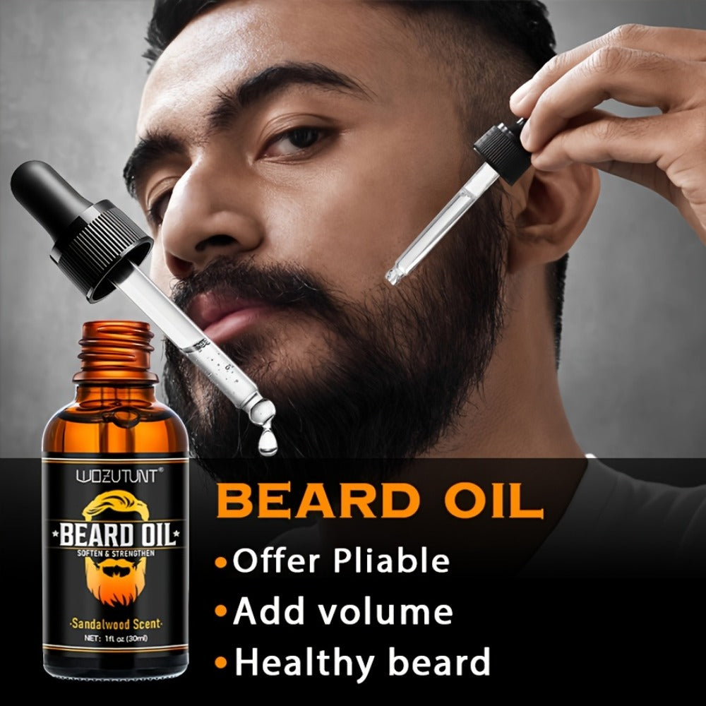 Beard Oil & Balm Grooming Kit for Men – 9-Piece Complete Beard Care Set with Conditioner Wash Brush Comb Clippers Travel Pouc