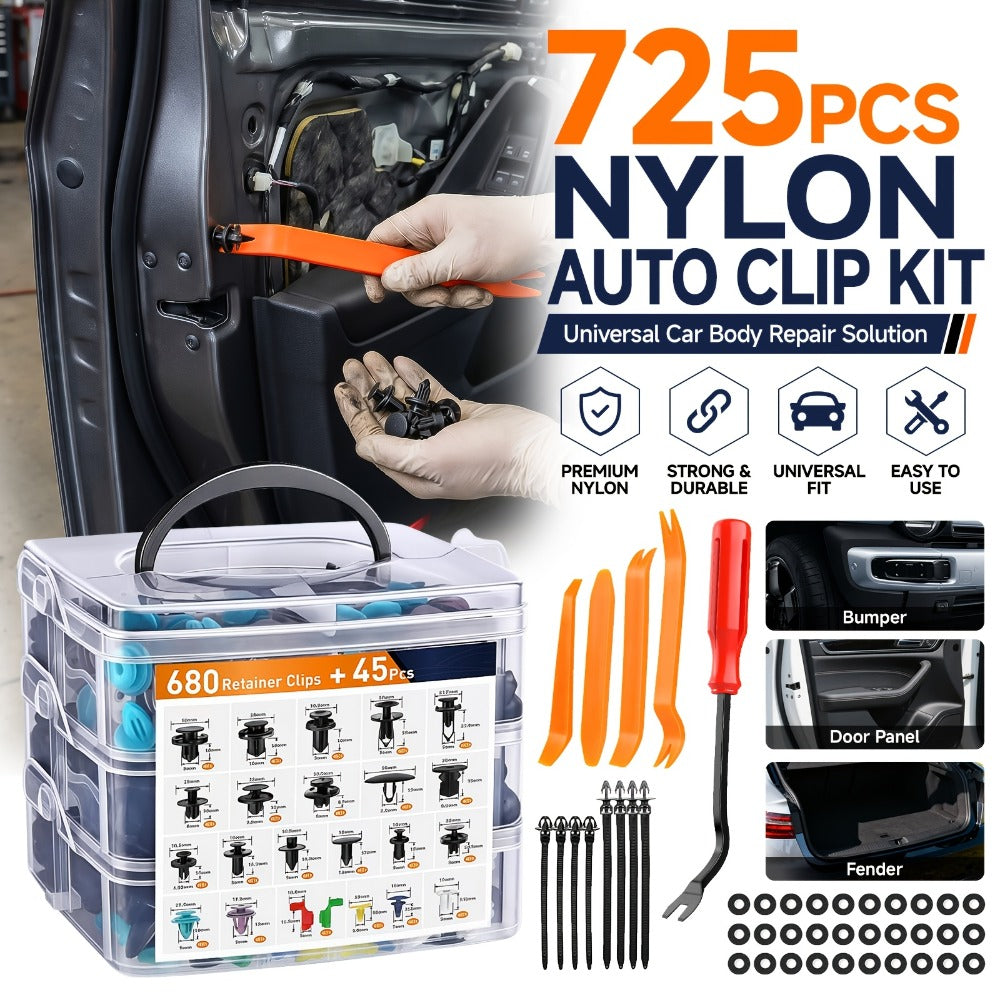 Car Bumper Screw & Rivet Repair Kit 725-Piece – Universal Plastic Clips, Nuts & Fasteners for Bumper, Wing & Interior Body Pa