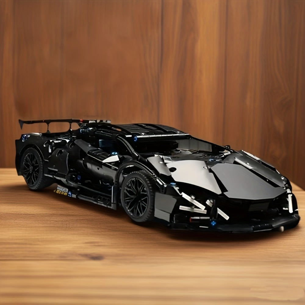Black Supercar Building Blocks Set 1288 Pcs Limited Edition – Openable Hood Trunk Functional LED Headlights Realistic Engine 
