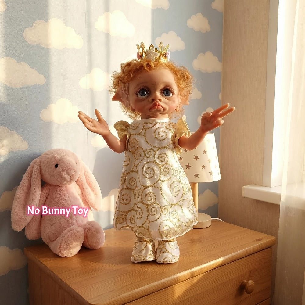 Fairy Elf Reborn Doll 15 Inch Vinyl Full Body Hand-Painted Collectible Art Doll with Wavy Hair & Crown — image 2