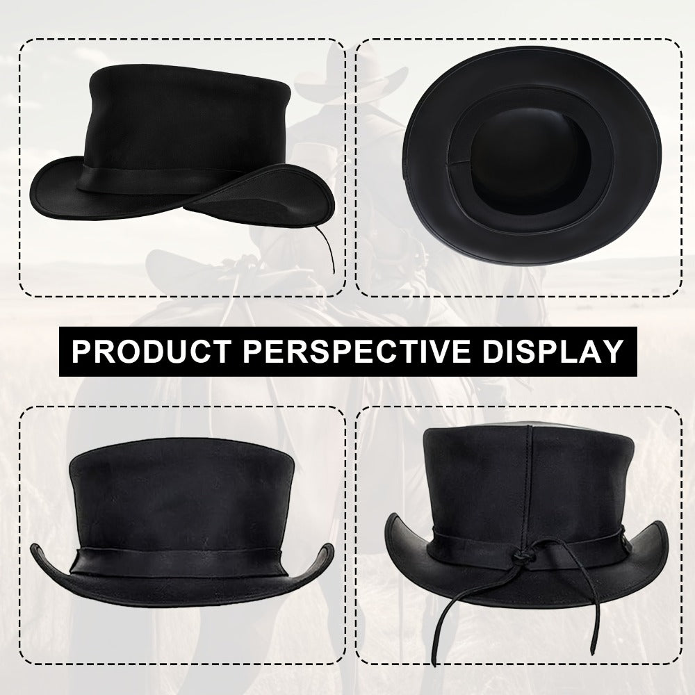 Genuine Leather Top Hat Steampunk – Shapeable Wide Brim Gentleman Hat for Men Women, Halloween Costume Topper, Deadman Victor