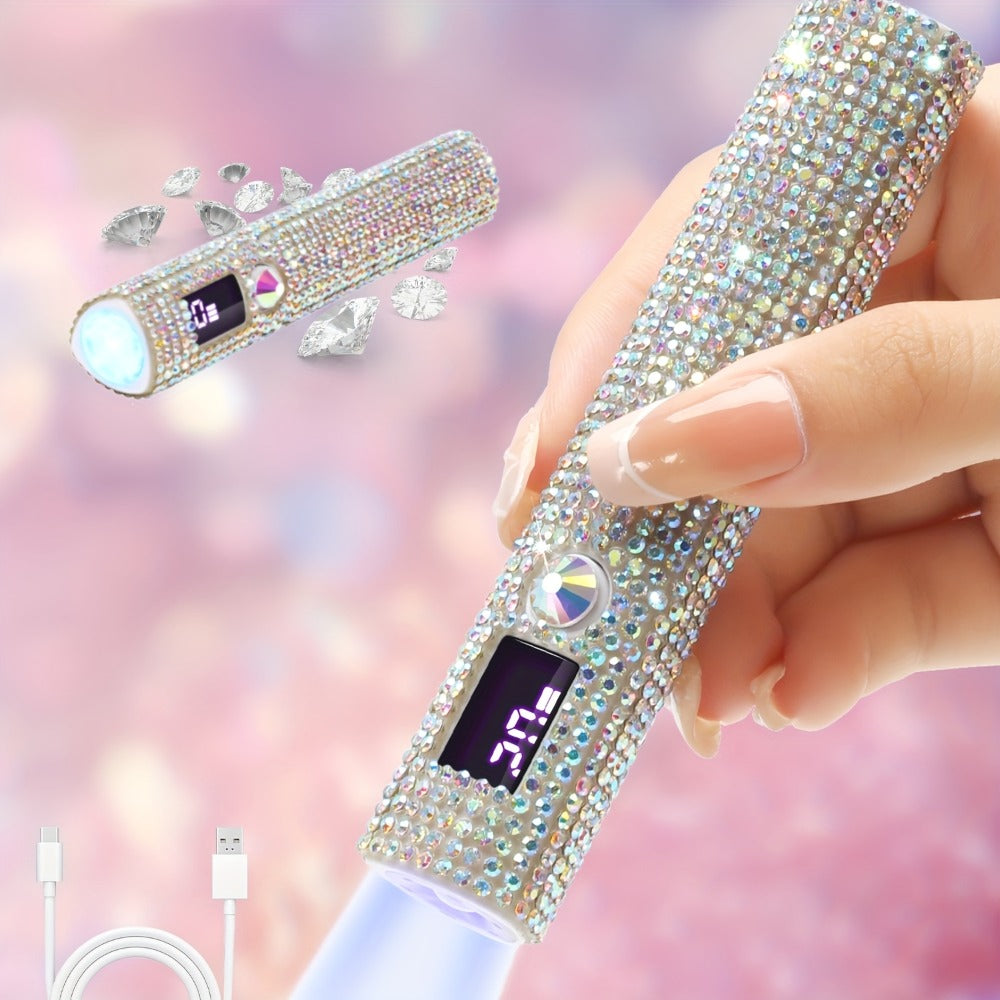 Portable LED Nail Lamp Rhinestone Design USB Rechargeable 365+405nm Quick Dry Gel Curer 20s 60s Timer LCD Display Wireless Na