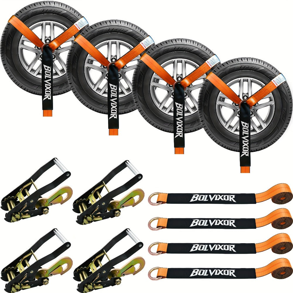 Wheel Straps Ratchet Tie Down 4-Pack 9, 900 lb Break Strength 2"x96" with Snap Hooks Anti-Slip Design – Heavy Duty UTV ATV SU