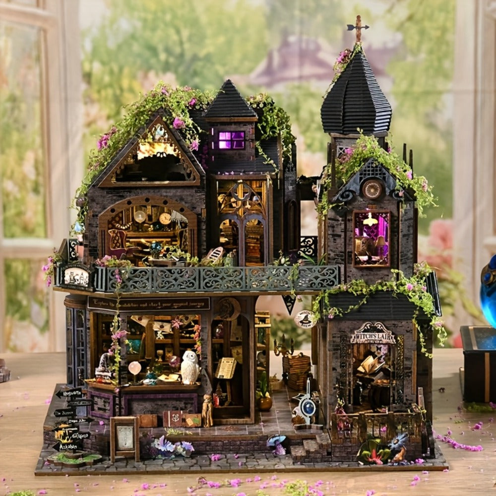 3D Wooden Puzzle Magic Castle Model Kit – DIY Assembly with Owl, Magic Hat & Flowers, Bookshelf Desk Decoration — image 5
