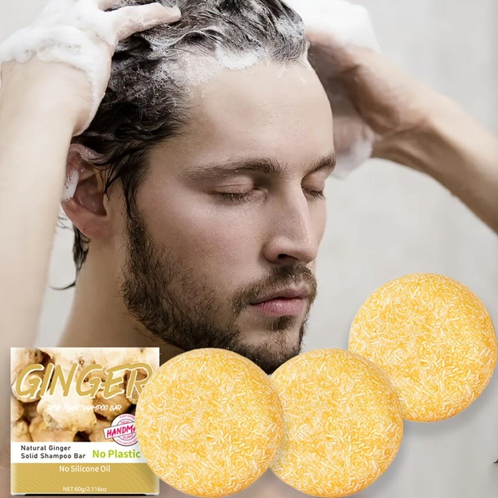 Ginger Shampoo Bar 3pcs × 60g – Natural Handmade Solid Shampoo Bar, Sulfate-Free, Paraben-Free & Vegan | Scalp Stimulating Gi
