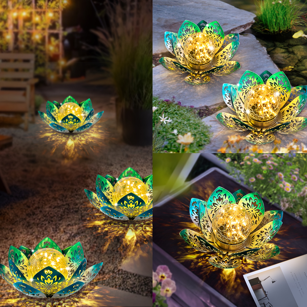 Solar Garden Light Lotus Flower with Cracked Glass Globe, IPX4 Rating and Three Color Options — image 5
