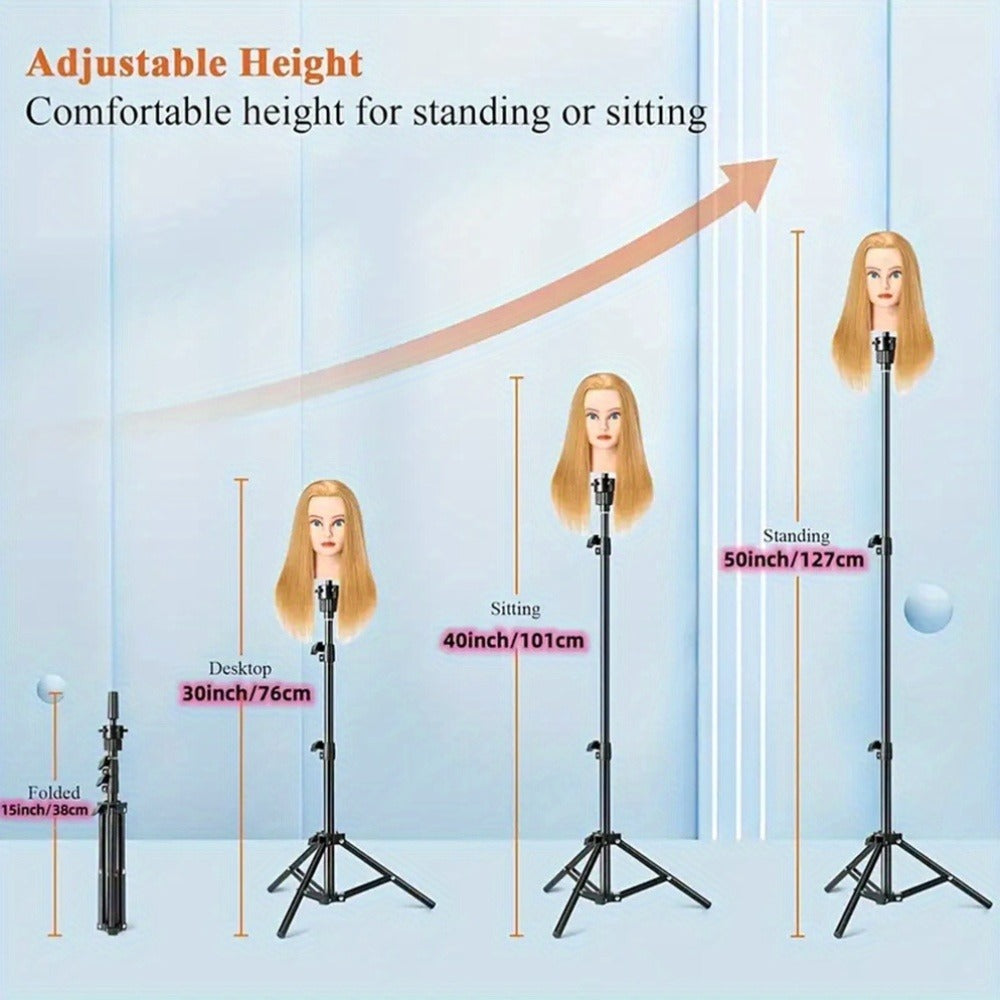 Adjustable Wig Stand Tripod 360 Rotation Aluminum Alloy Height Adjustable to 50 Inch Foldable Portable Mannequin Head Stand f