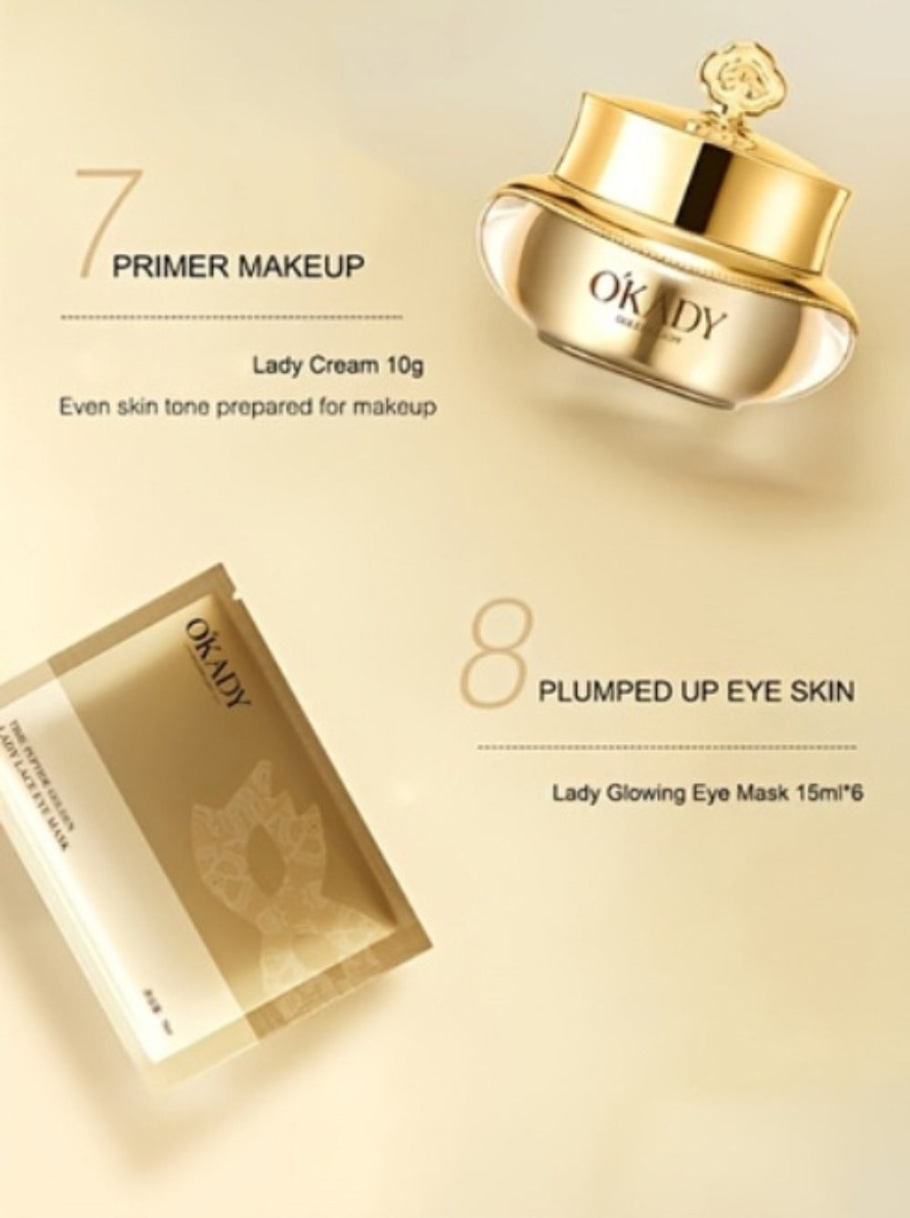 Skincare Set with OKADY Label, 10 Gold-Themed Pieces with Mud Mask Stick and Day Night Product Forms — image 11