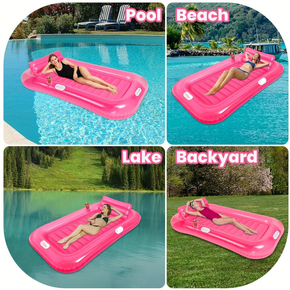 Inflatable Pool Lounger Sunbed for Adults 84"x47", 2-in-1 Tanning Float with Cup Holders, Removable Headrest & Handles — imag