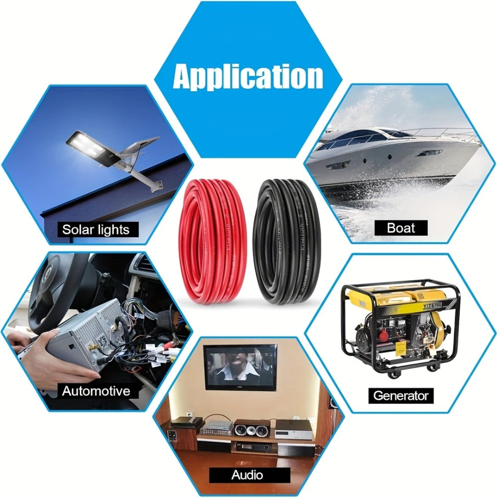 8 AWG OFC Copper Wire Cable Red & Black Set 8 Gauge Welding Cable for Automotive Battery Marine Generator Solar Wiring – 3FT 