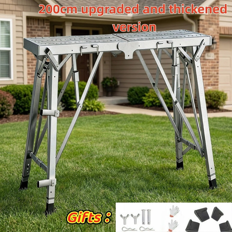 Aluminum Work Platform Height Adjustable Folding Portable Scaffold Bench Wide Base Safety Railing for Garden, Patio and Yard 