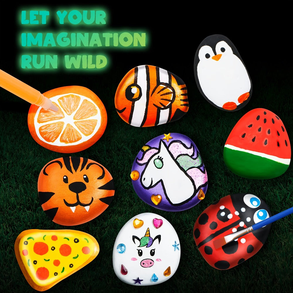 Glow Rock Painting Craft Kit with 10 Rocks, Paints, Brushes, Gems and Stickers in One- or Two-Pack Options — image 10