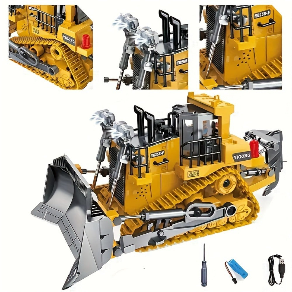 RC Bulldozer 9-Channel 2.4GHz Remote Control, Multifunctional Engineering Vehicle Toy with Alloy Metal Cover — image 5