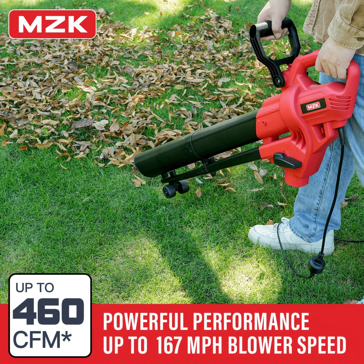 Leaf Blower Vacuum Mulcher 3-in-1 Electric Corded, 470CFM 180MPH Airflow, 13.21Gal Collection Bag — image 2