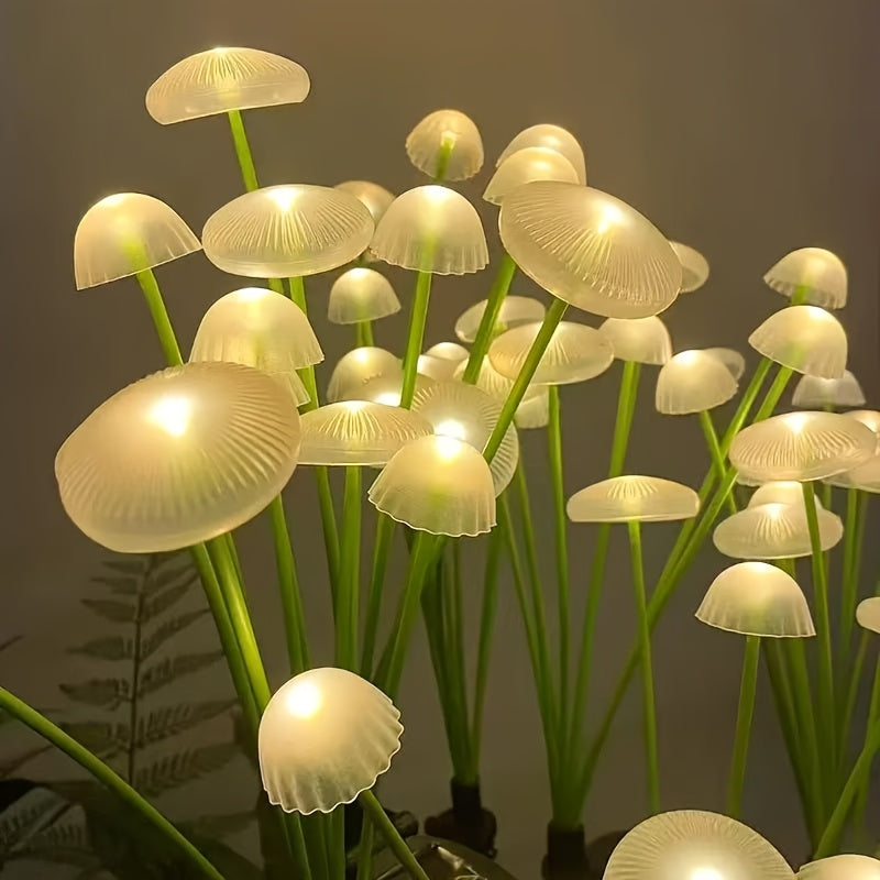 Solar Garden Lights IP65 Mushroom Path Stakes with Warm White 32-LED 4-Pack or 64-LED 8-Pack — image 1