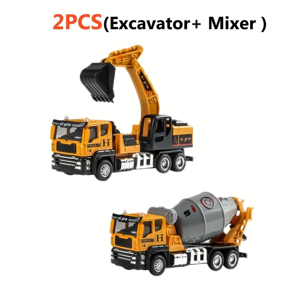 Die-Cast Construction Vehicle Toy Set, Mini Alloy Excavator, Dump Truck, Cement Mixer & Crane Trucks for Toddlers Boys Ages 3