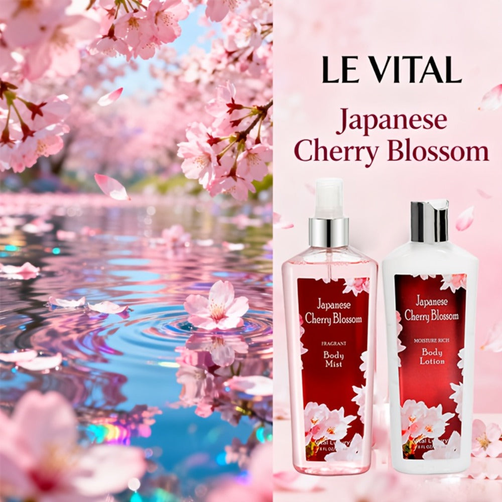 Cherry Blossom Gift Set for Women Body Lotion and Body Mist Japanese Sakura Fragrance Moisturizing Softening Skin Care Set — 
