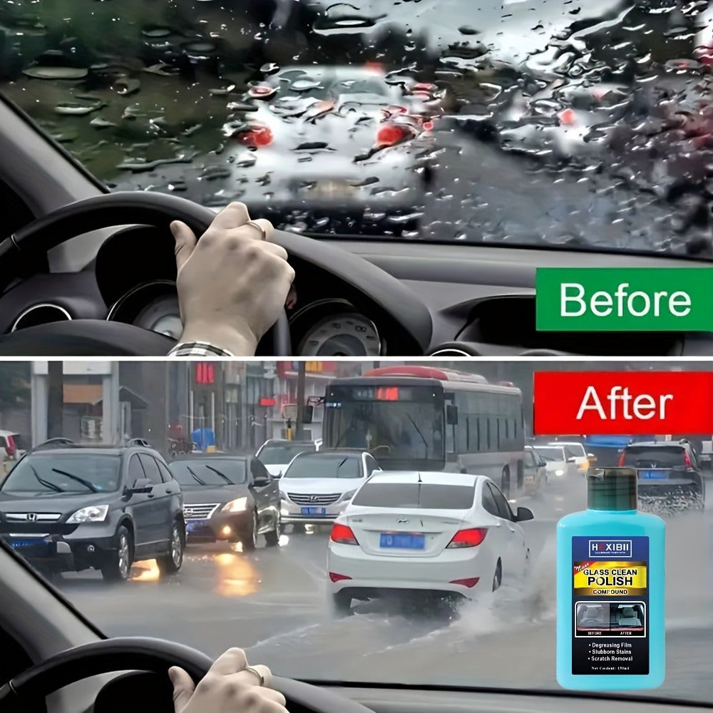 Car Glass Polish by HEXIBII, 150ml Oil-Film Cleaner Compound with Two Sponge Applicators for Windshields — image 1