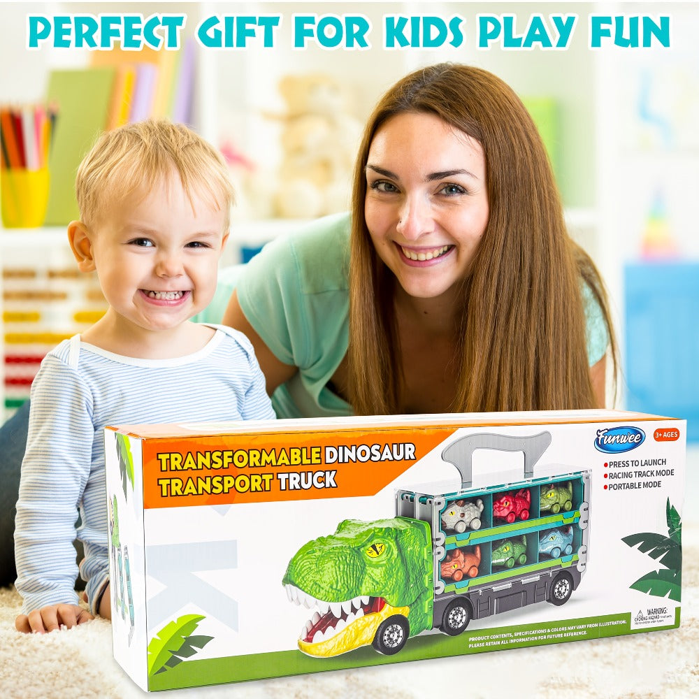 Dinosaur Truck Toys 13-in-1 Transport Carrier with 63-Inch Foldable Race Track, 6 Dino Cars + 6 Die-Cast Cars — image 10