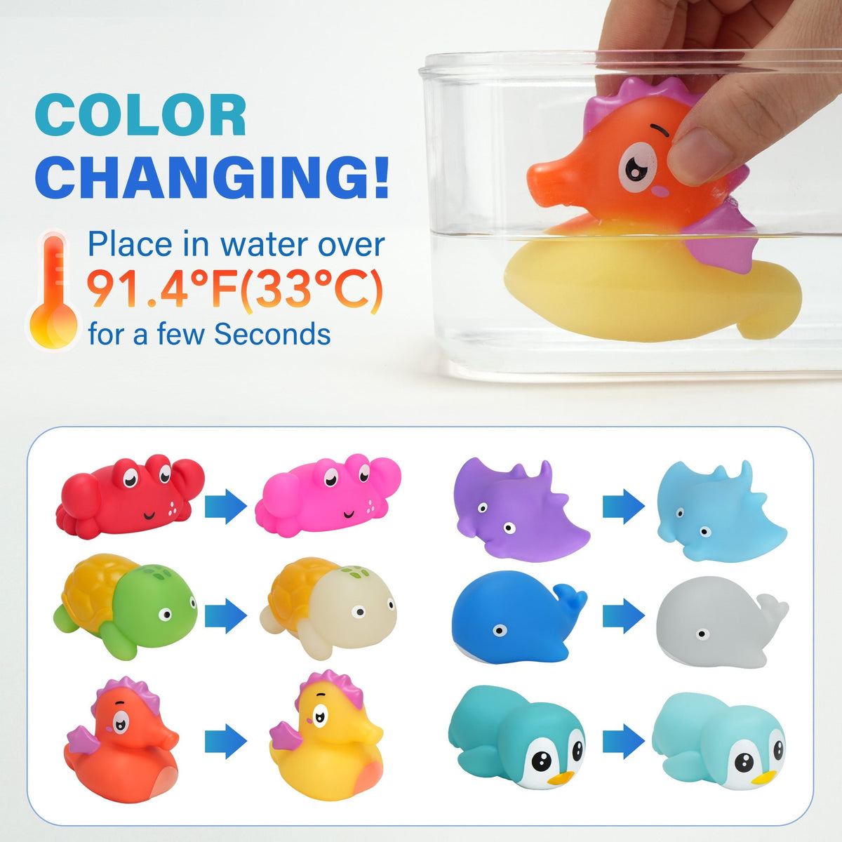 Six-Piece No-Hole Color-Changing Sea Animal Bath Toy Set with Six Shapes for Supervised Water Play — image 7