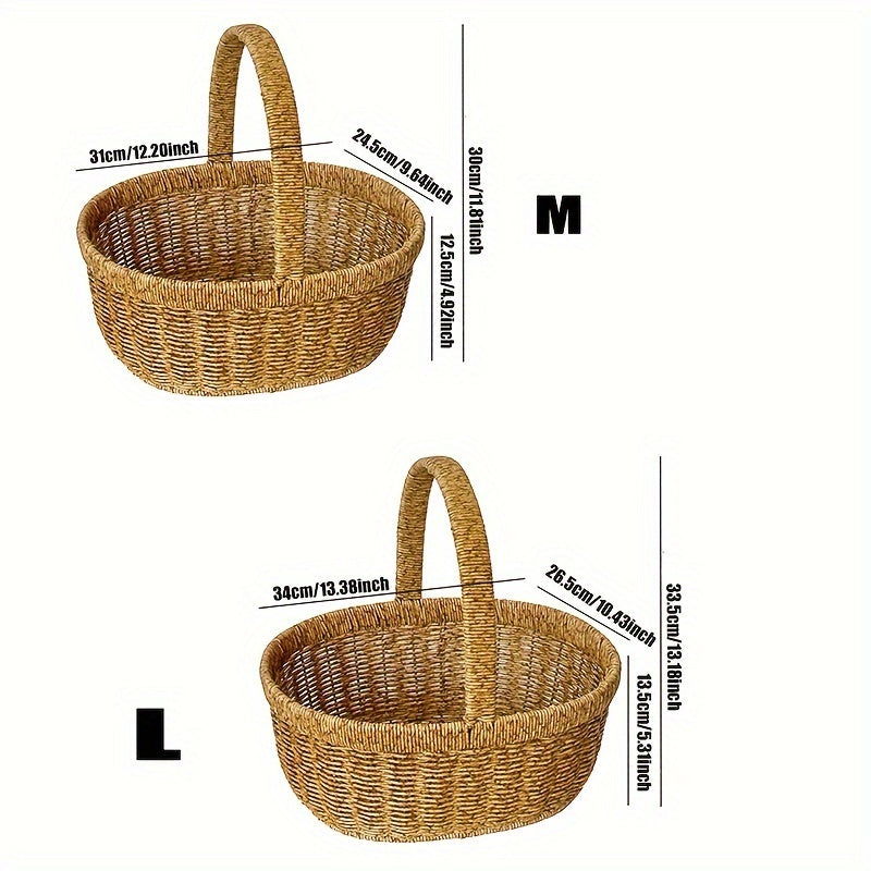 Oval Wicker-Style Market and Picnic Basket with Arched Handle in Medium or Large Size Options — image 4