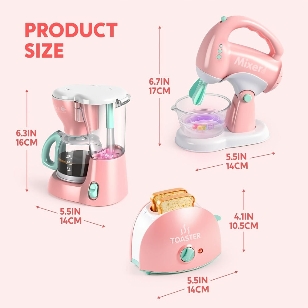 Kids Play Kitchen Toy Set with Realistic Coffee Maker, Toaster & Blender, 26PCS Pretend Play Kitchen Appliances for Toddlers 