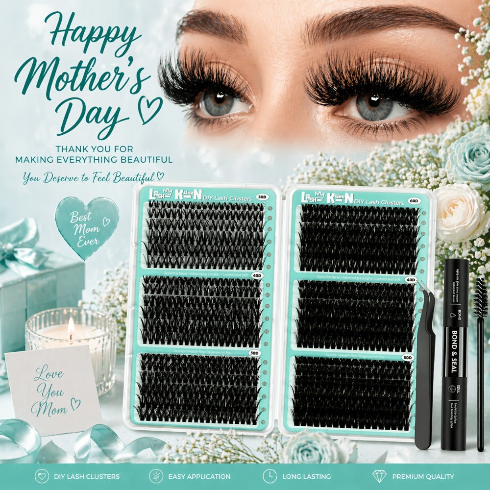 Lash Clusters Kit 708Pcs with Tweezers, Glue & Brush – Soft Silky Fiber False Eyelashes Full Voluminous DIY Lash Extension Se