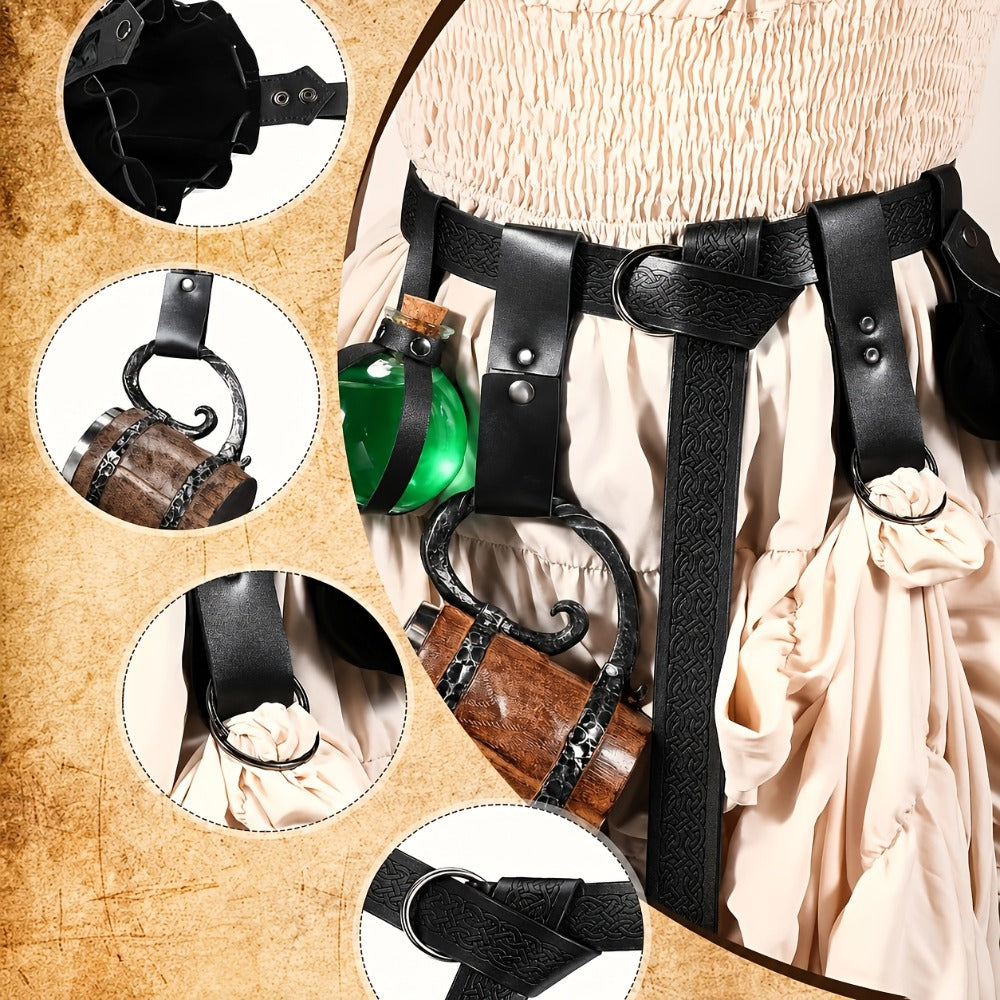 Costume Accessories 5-Piece Medieval Belt Set with Harness, Pouch, Bottle Holder and Two Color Options — image 8