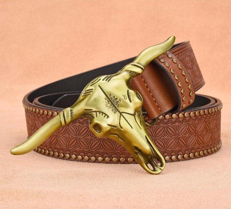 Cowhide Leather Belt For Men With Embossed Rivets