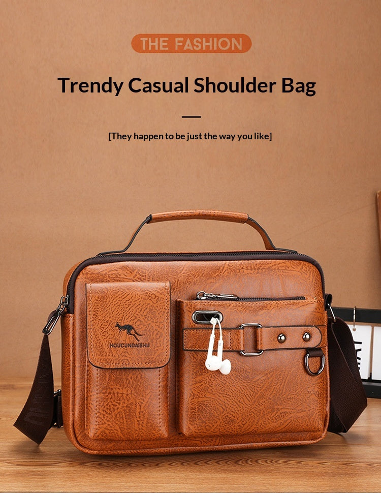 Men's Large Capacity PU Shoulder Bag Retro Business Style