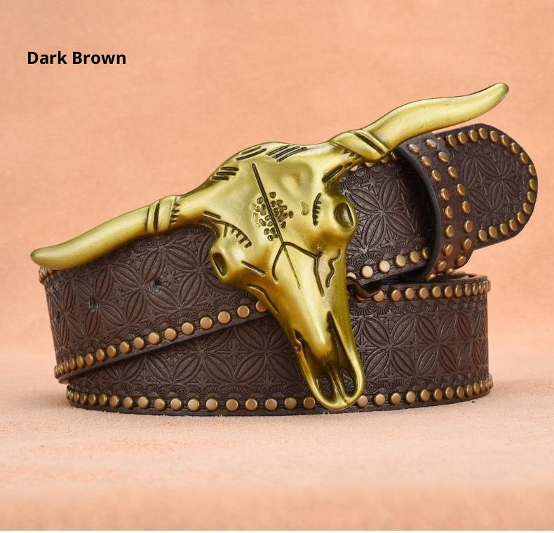 Cowhide Leather Belt For Men With Embossed Rivets