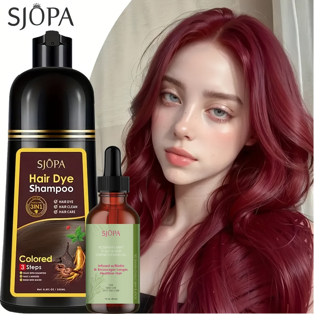 Hair Dye Shampoo, SJOPA 500ml Bottle and Rosemary Hair Oil Set with Seven Color Options for At-Home Color Selection — image 1