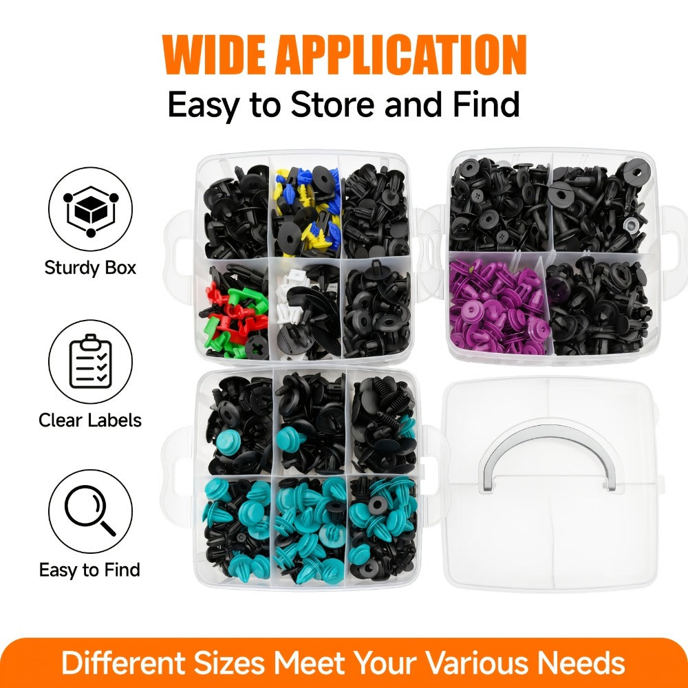 Car Bumper Screw & Rivet Repair Kit 725-Piece – Universal Plastic Clips, Nuts & Fasteners for Bumper, Wing & Interior Body Pa