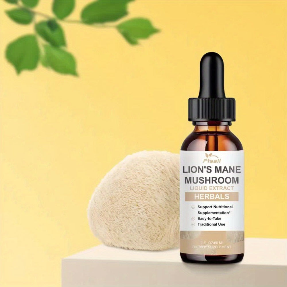 Lion's Mane Mushroom Liquid Drops 2fl oz Natural Herbal Extract for Brain Support, Focus, Memory & Cognitive Clarity for Men 